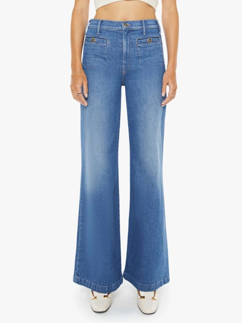 MOTHER Whisk Me Away Wash The Stashed Hustler Roller Sneak Wide Leg Jeans Sz. 25